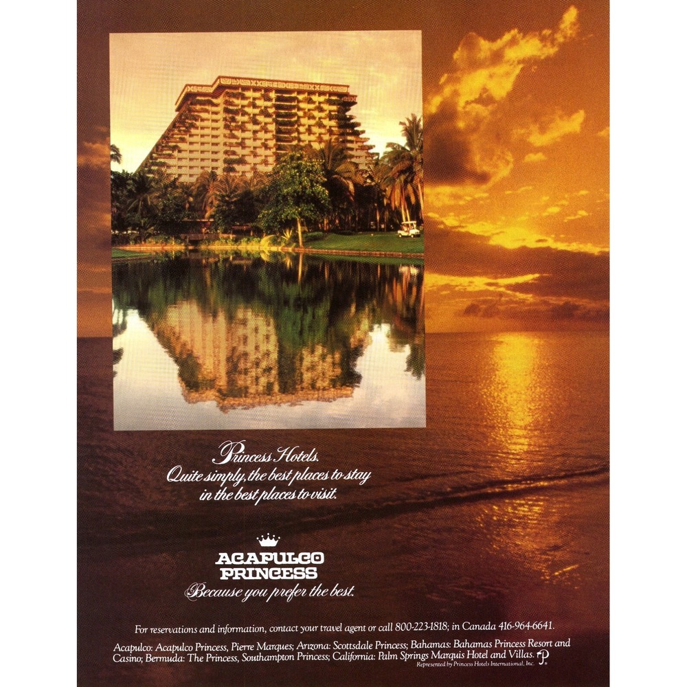 Acapulco Princess Luxury Resort Hotel Mexico Vintage 1989 Print Ad Aztec Pyramid